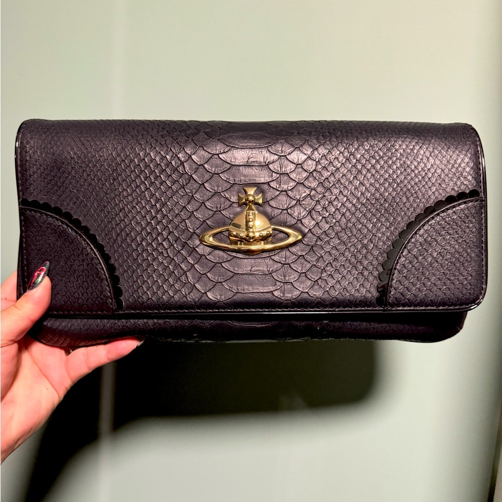 Vivienne Westwood Large snakeskin Clutch with gold orb